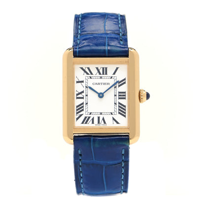 Cartier Stainless Steel 18K Yellow Gold Alligator 24mm Tank Solo Quartz Watch Blue 1 of 4
