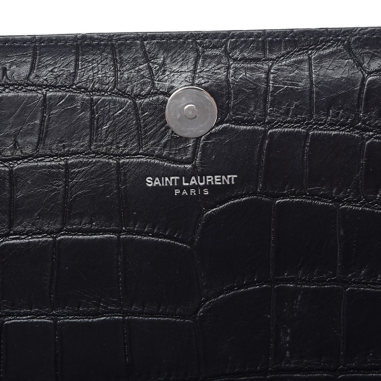 Calfskin Crocodile Embossed Classic Kate Monogram Clutch Black