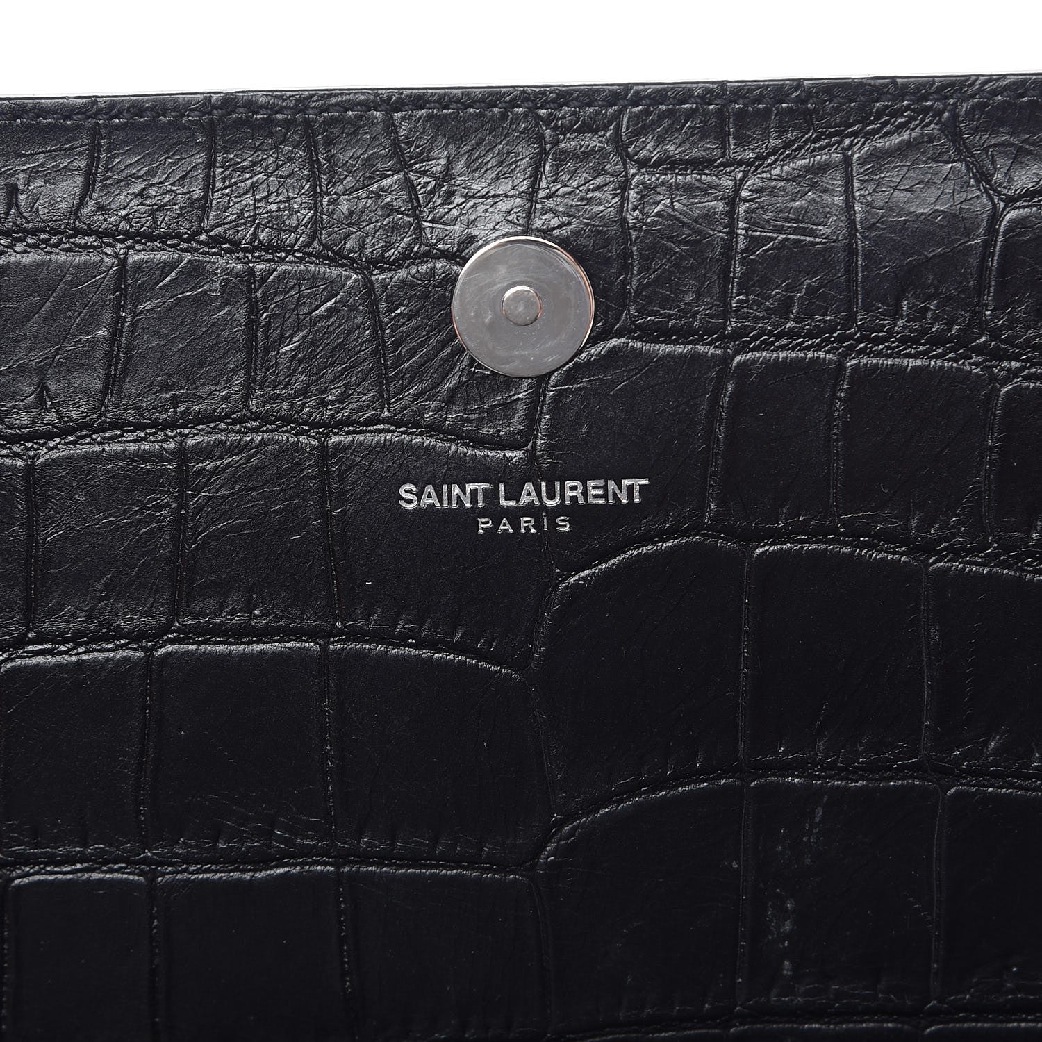Saint Laurent Calfskin Crocodile Embossed Classic Kate Monogram Clutch Black 6 of 8