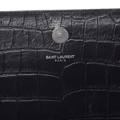 Saint Laurent Calfskin Crocodile Embossed Classic Kate Monogram Clutch Black 6 of 8