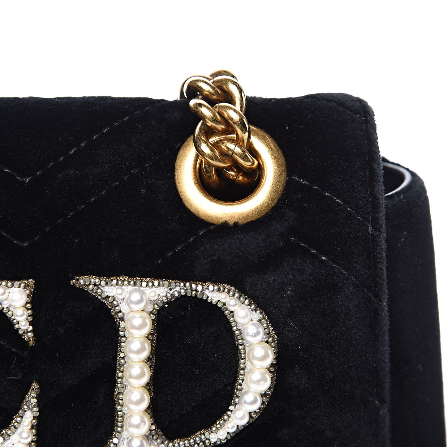 Velvet Matelasse Loved Embroidered Medium GG Marmont Shoulder Bag Black