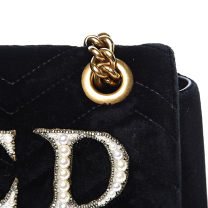 Gucci Velvet Matelasse Loved Embroidered Medium GG Marmont Shoulder Bag Black 11 of 14
