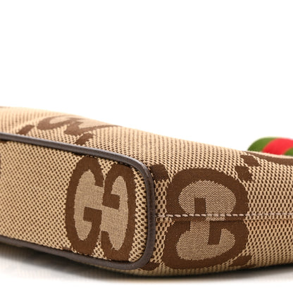 Gucci Monogram Jumbo GG Textured Dollar Calfskin Web Wristlet Messenger Bag Camel Ebony New Acero 11 of 11