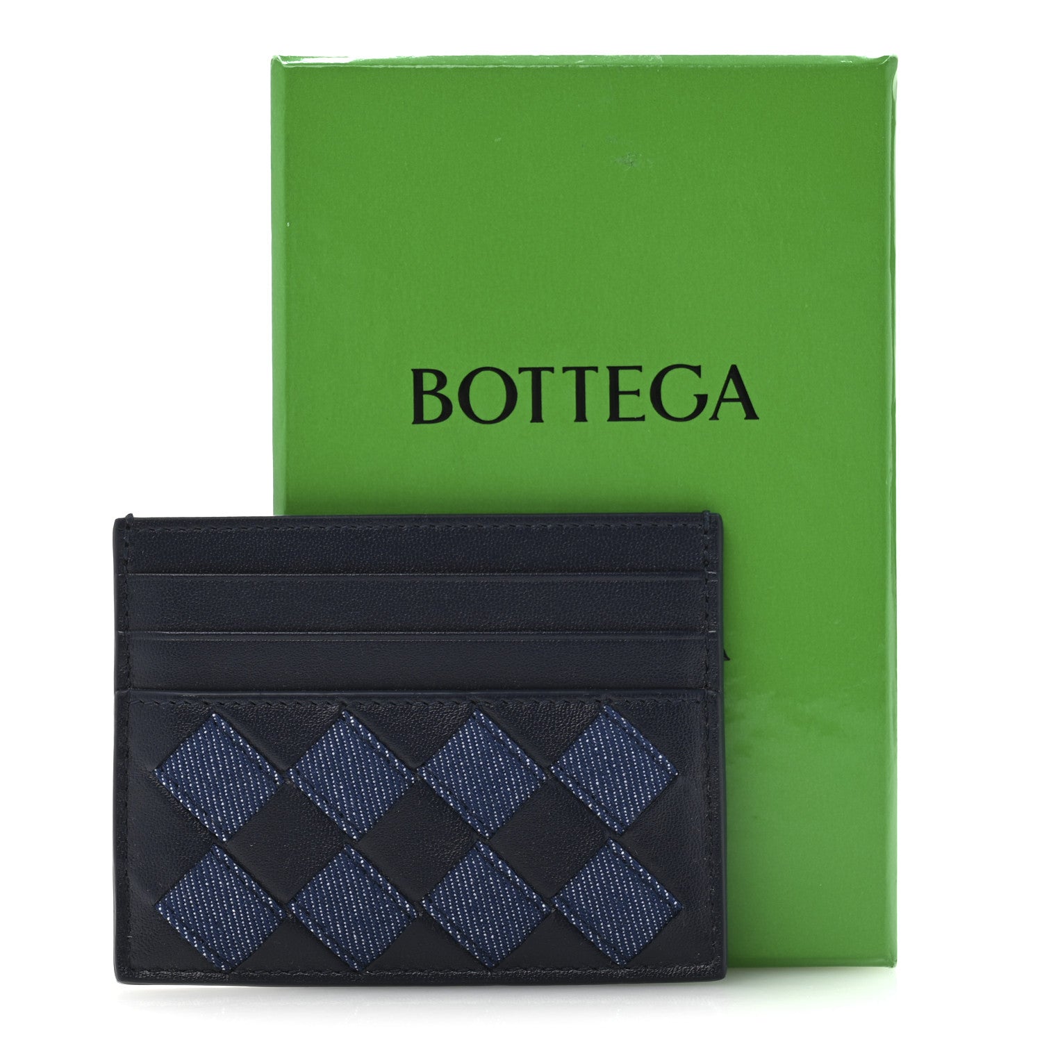 Bottega Veneta Nappa Denim Intrecciato Card Holder Abyss Indigo