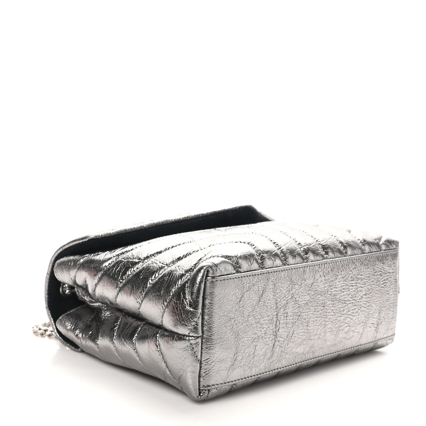 Metallic Calfskin Y Quilted Monogram Small Loulou Chain Satchel Acciaio