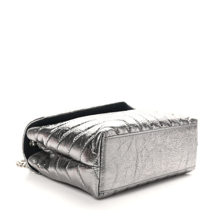 Saint Laurent Metallic Calfskin Y Quilted Monogram Small Loulou Chain Satchel Acciaio 4 of 10