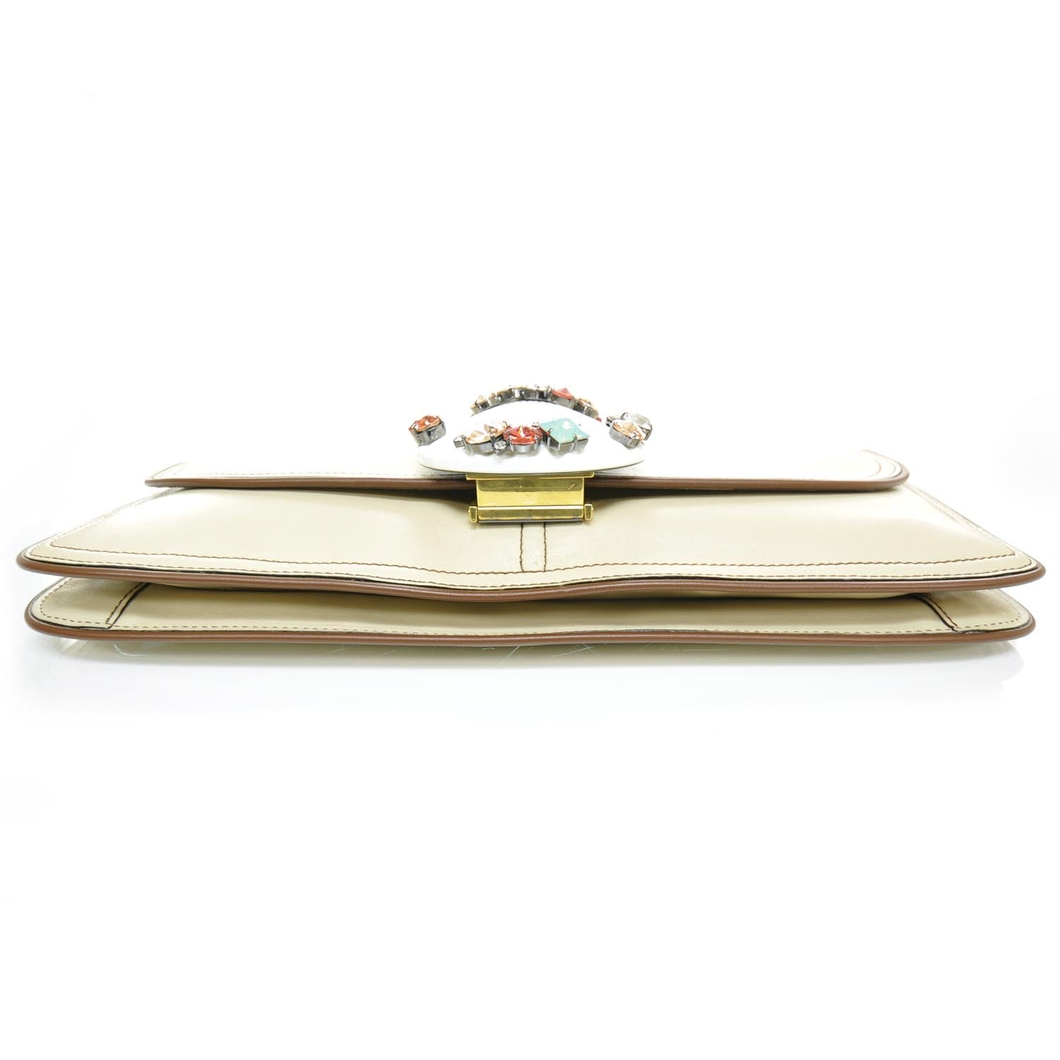 Marc Jacobs Leather Jeweled Shell Palm Beach Bonita Clutch Ivory 4 of 7