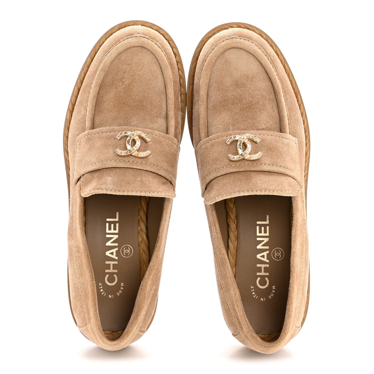 Chanel Suede CC Loafers 36.5 Dark Beige 2 of 9