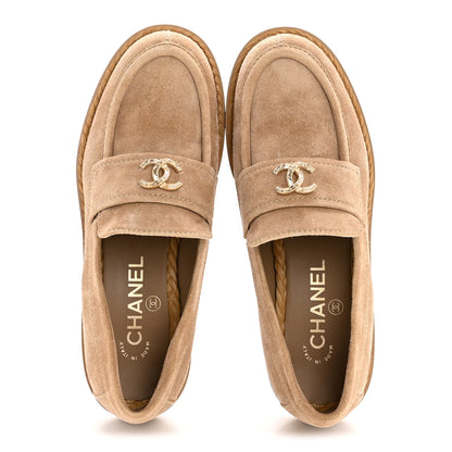 Chanel Suede CC Loafers 36.5 Dark Beige 2 of 9