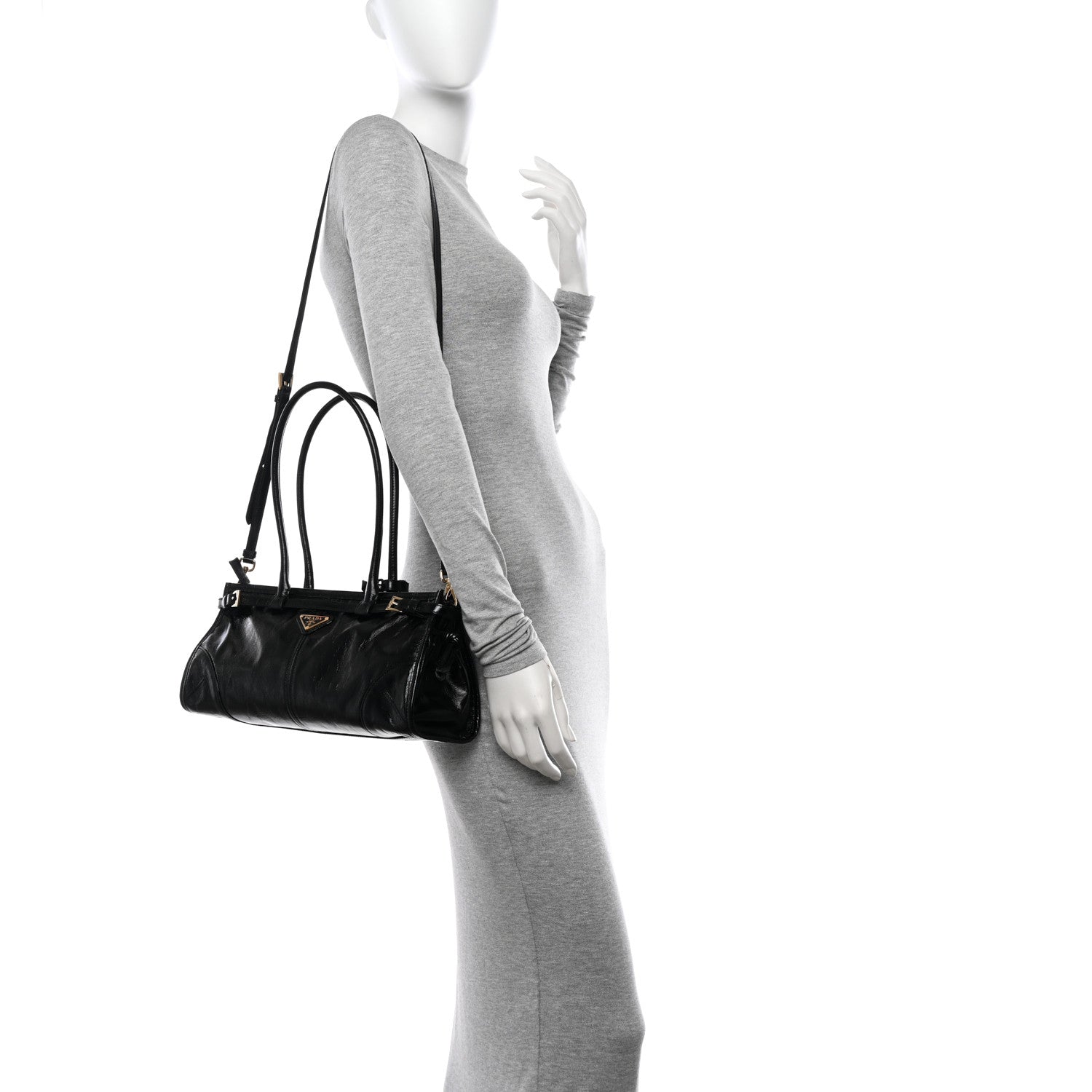 Prada Shiny Nappa Medium Shoulder Bag Black 2 of 10