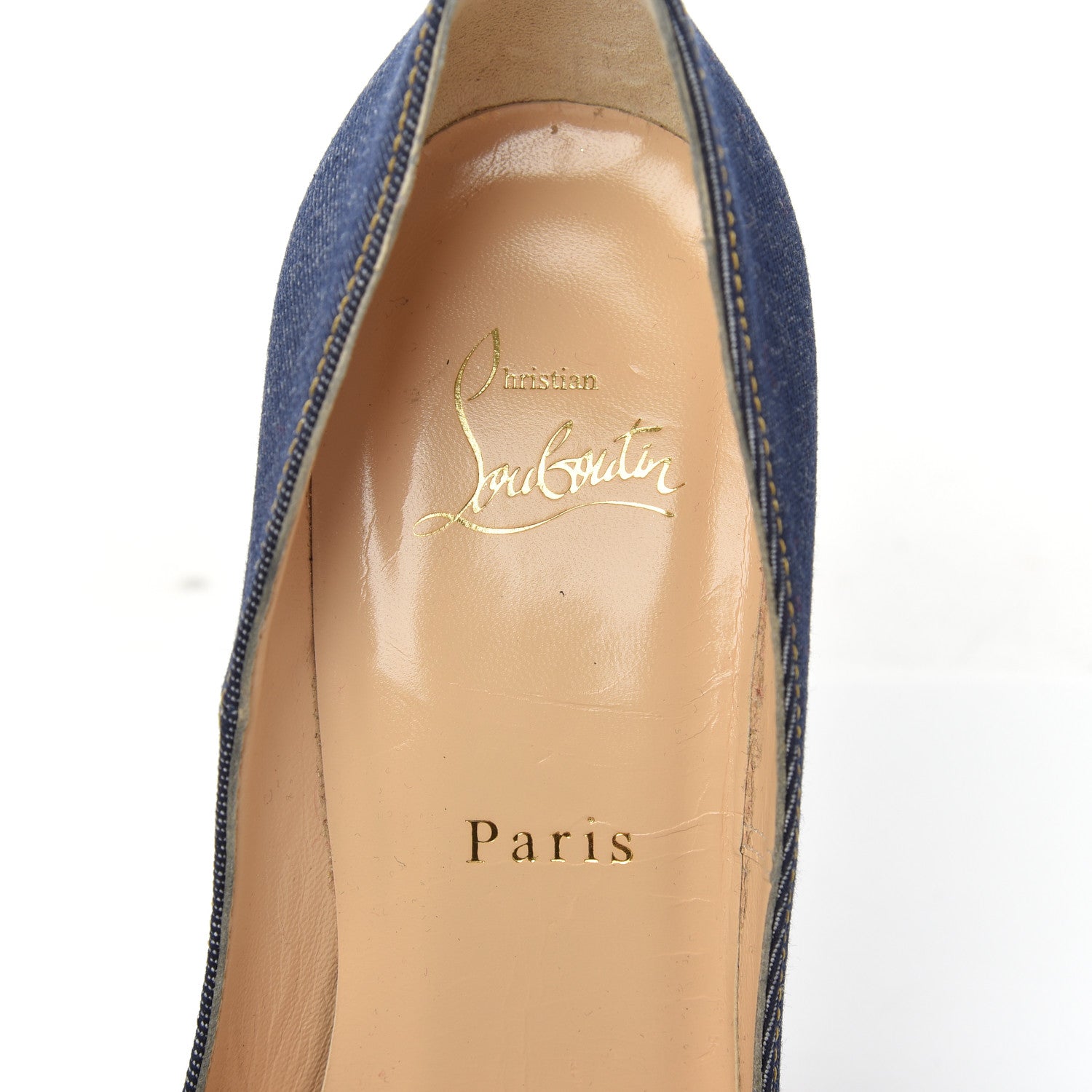 Christian Louboutin Denim Jazz Calf So Kate 120 Pumps 37.5 Blue White 7 of 22