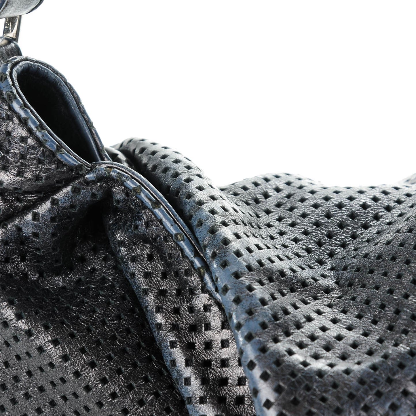 Glazed Calfskin Perforated Large Rodeo Drive Tote Black