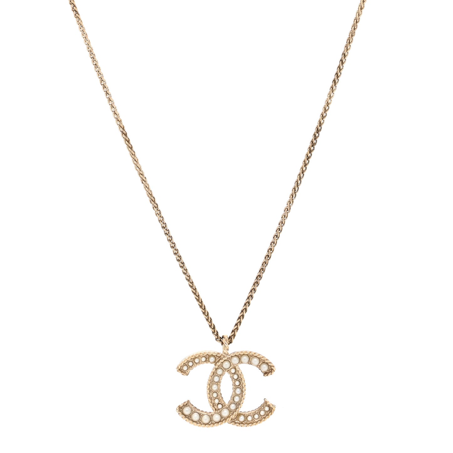 Pearl CC Pendant Necklace Light Gold