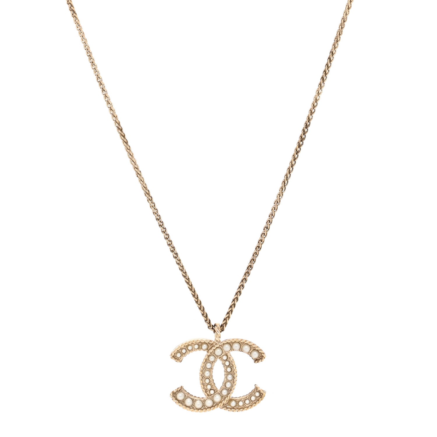 Chanel Pearl CC Pendant Necklace Light Gold 1 of 5