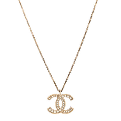 Chanel Pearl CC Pendant Necklace Light Gold 1 of 5