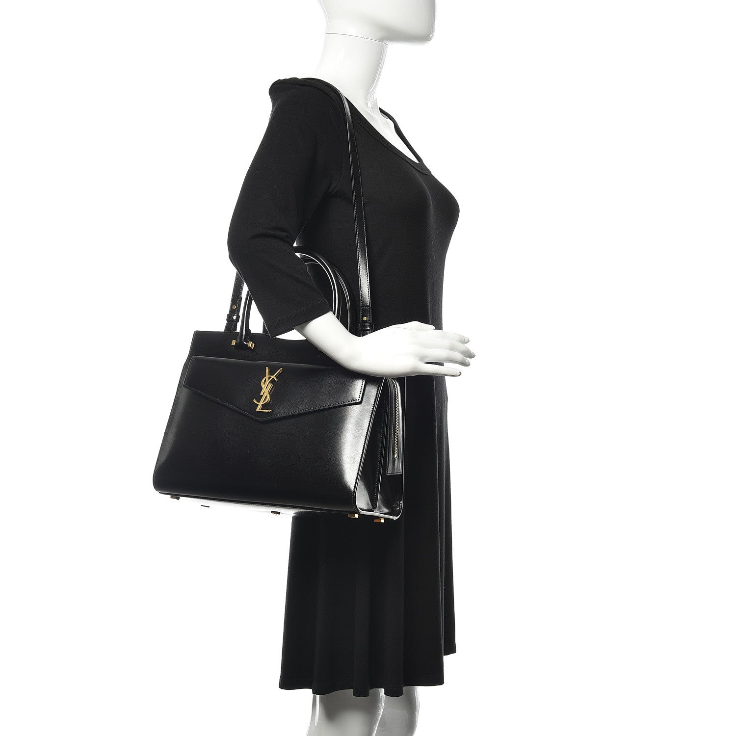 Saint Laurent Shiny Calfskin Medium Uptown Tote Black 2 of 10