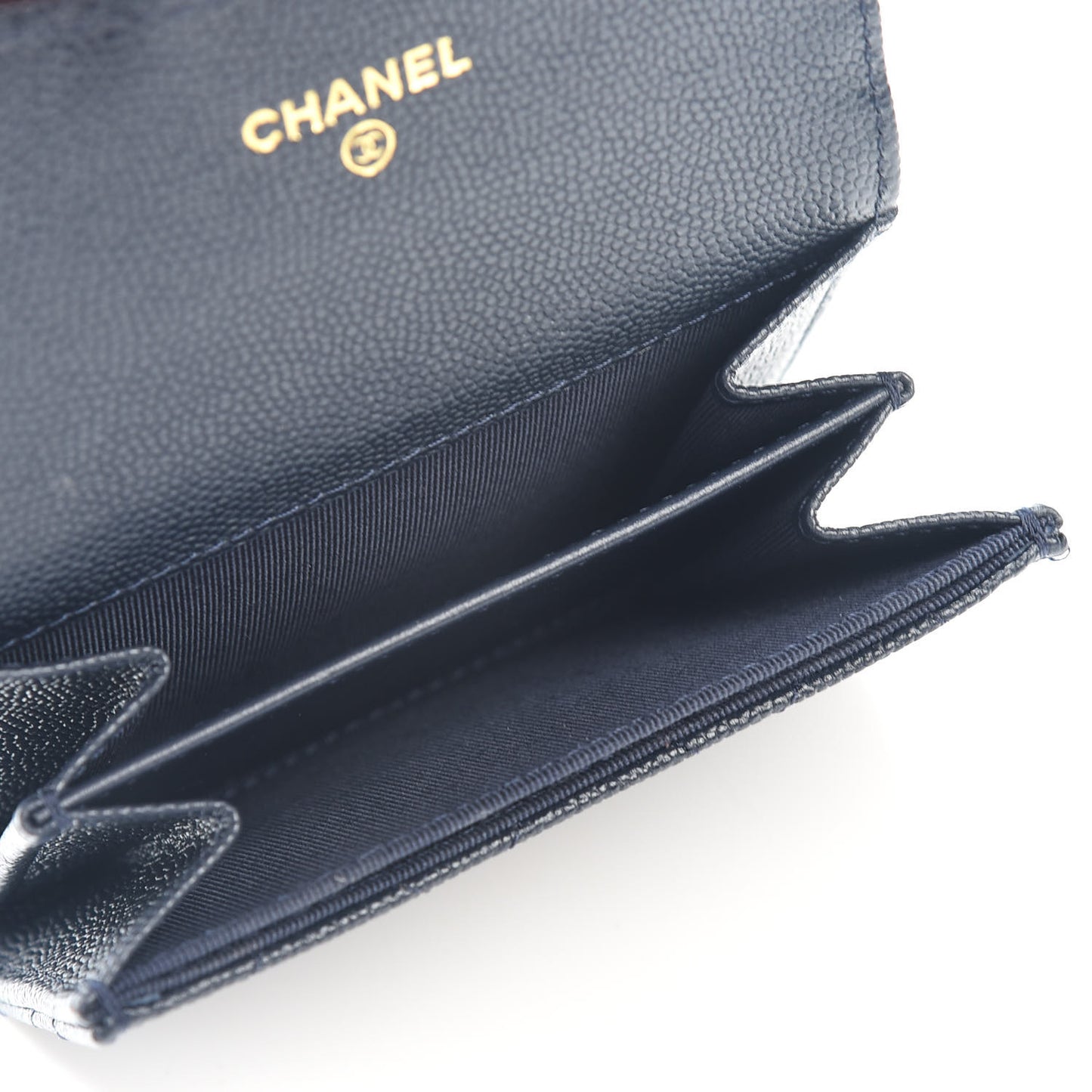Caviar Quilted Flap Card Holder Wallet Navy