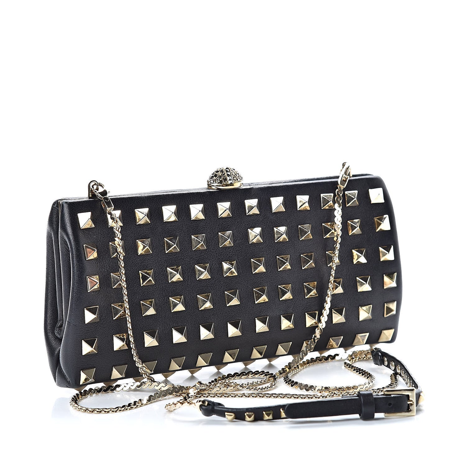 Lambskin Rockstud All Over Clutch Black