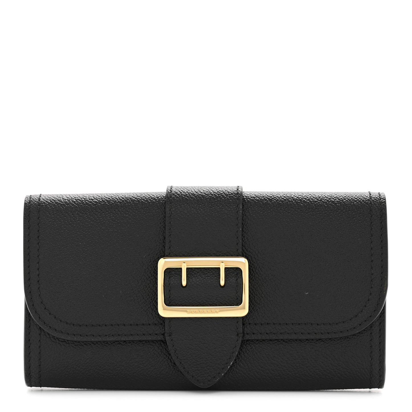 Grainy Calfskin Buckle Detail Flap Wallet Black