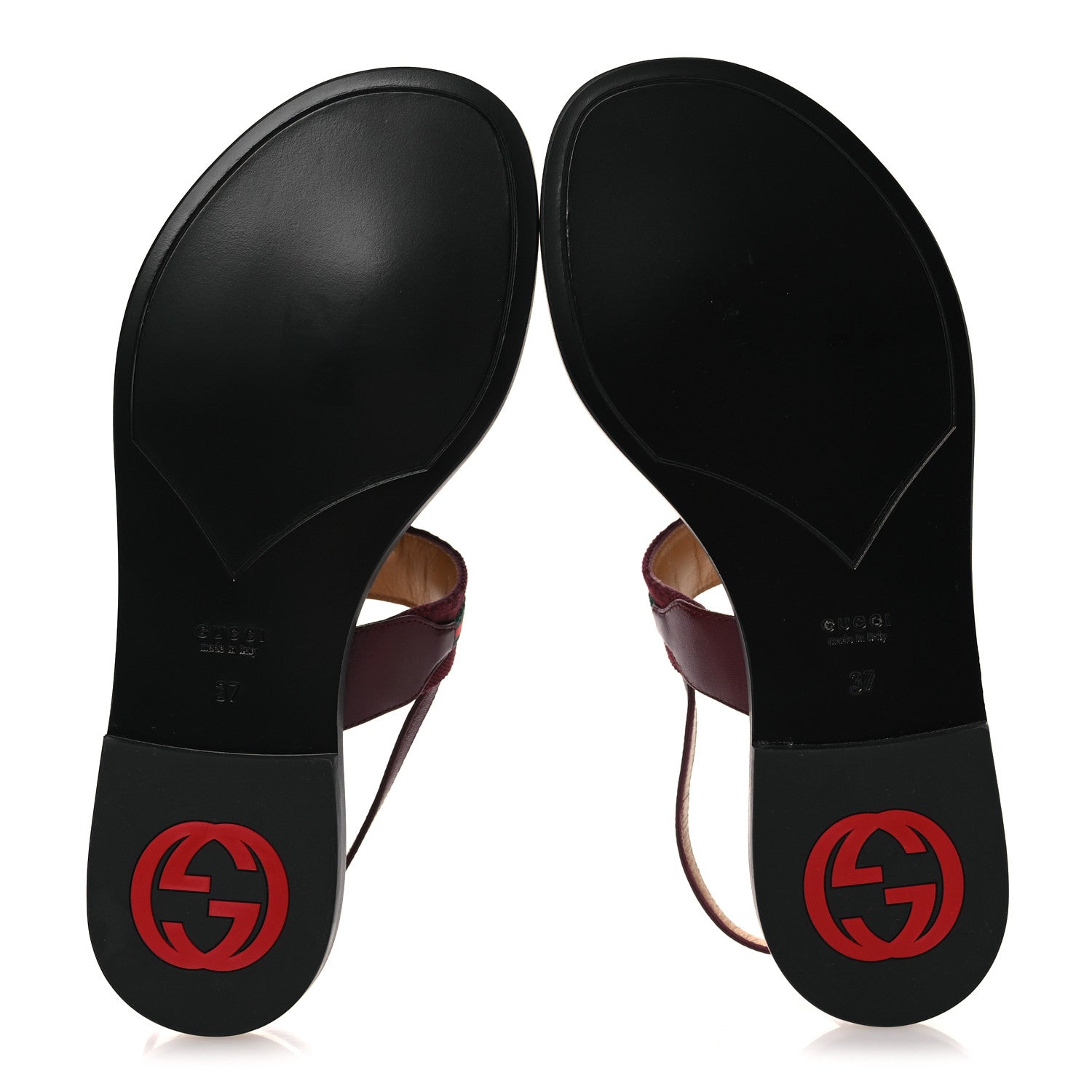 Gucci New Canvas GG Malaga Kid Web Interlocking G Womens Thong Sandals 37 Rosso Ancora 7 of 11