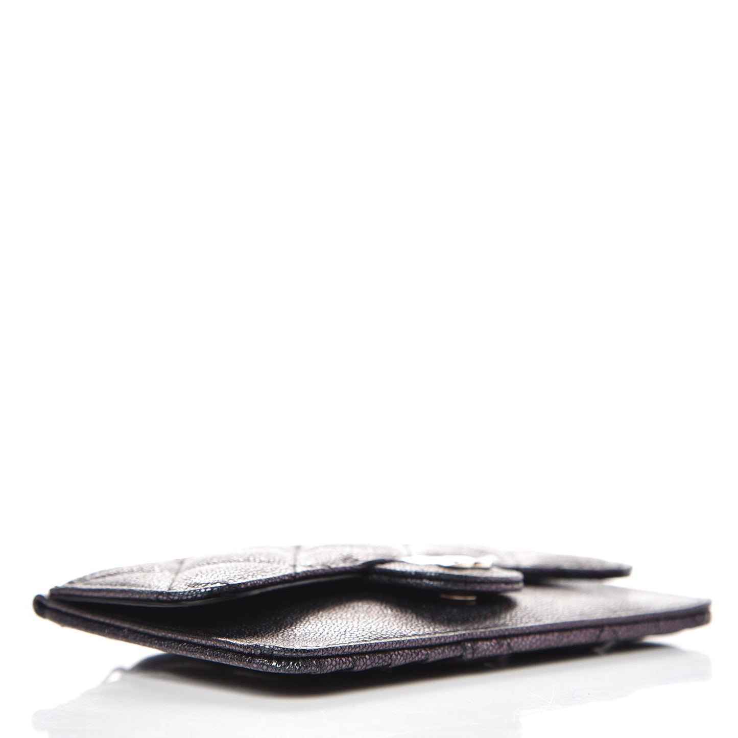 Iridescent Caviar Quilted Flap Zip Card Holder Black