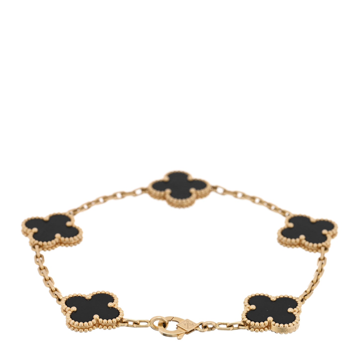 18K Yellow Gold Black Onyx 5 Motifs Vintage Alhambra Bracelet