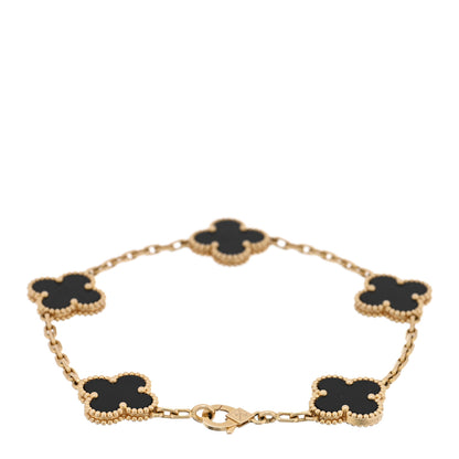 Van Cleef & Arpels 18K Yellow Gold Black Onyx 5 Motifs Vintage Alhambra Bracelet 2 of 4