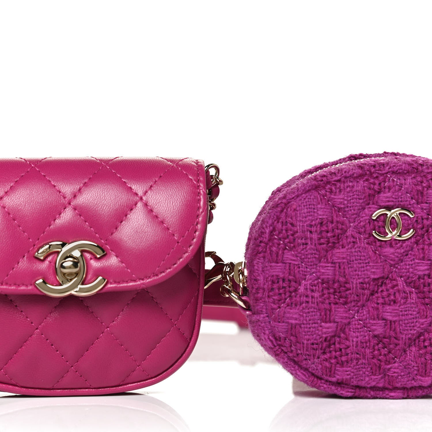 Chanel Tweed Lambskin Quilted Waist Bag With Coin Purse Fuchsia 10 of 13