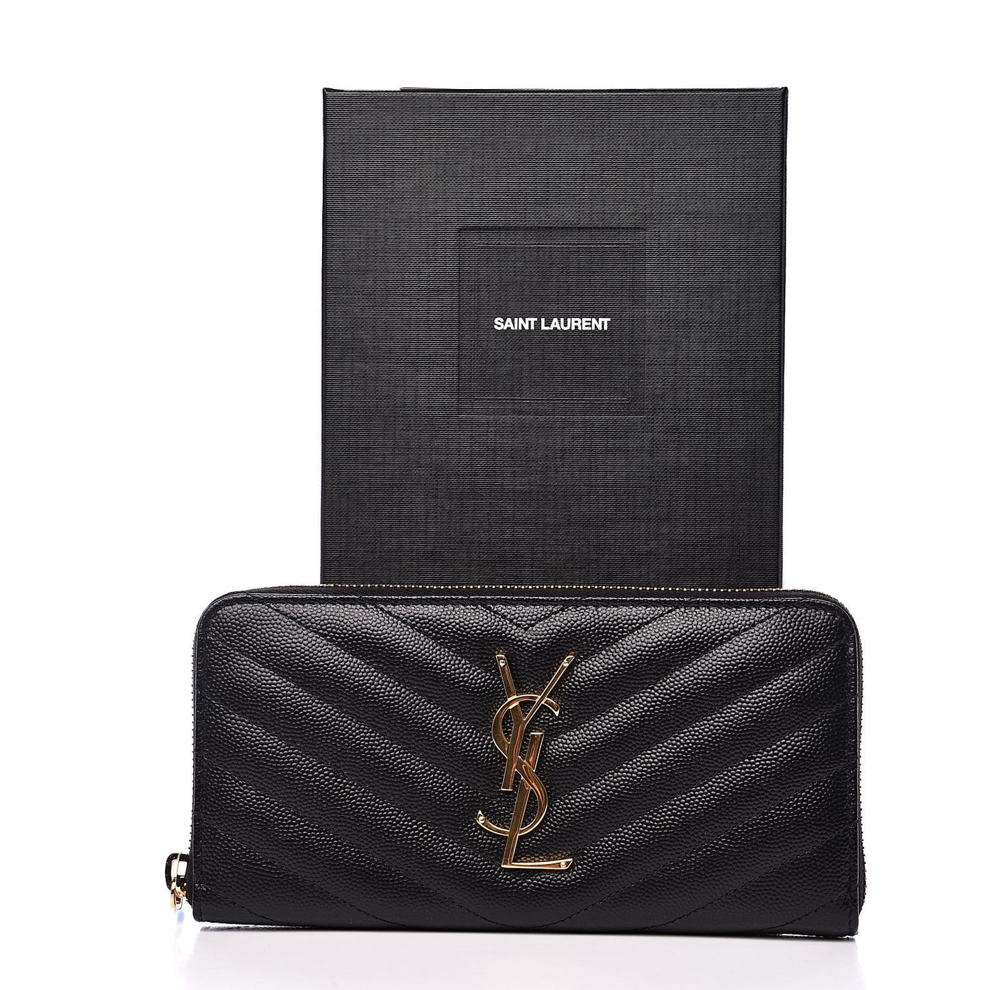 Grain De Poudre Matelasse Chevron Monogram Zip Around Wallet Black