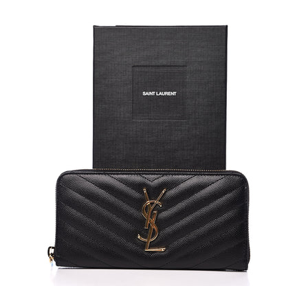 Saint Laurent Grain De Poudre Matelasse Chevron Monogram Zip Around Wallet Black 7 of 7