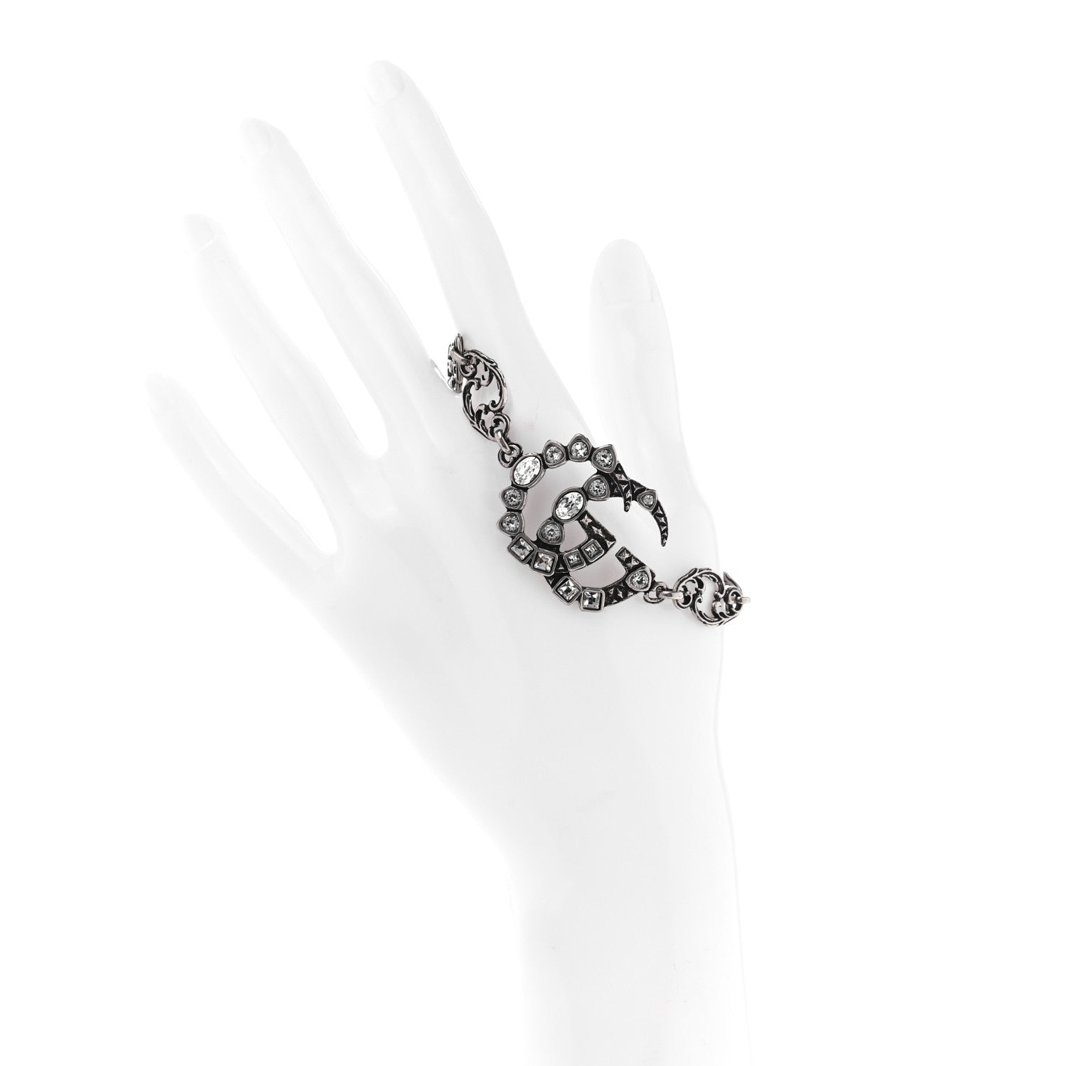 Gucci Oxidized Palladium Crystal Double G Bracelet Silver 2 of 5
