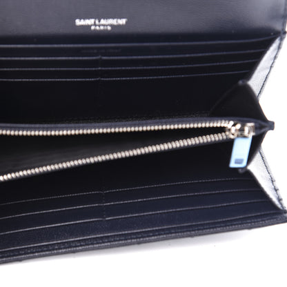 Saint Laurent Grain De Poudre Matelasse Chevron Monogram Flap Wallet Deep Marine 5 of 7