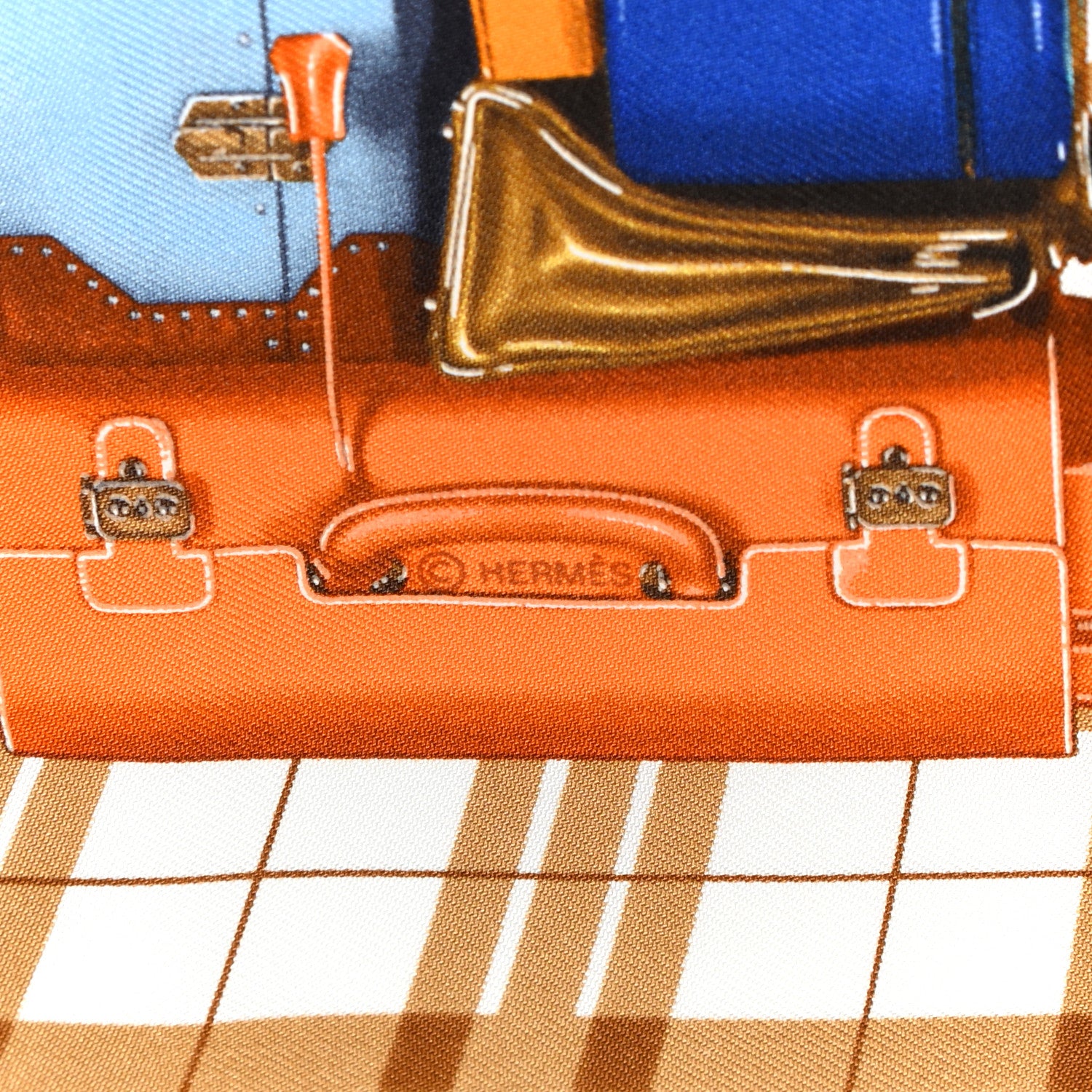 Hermes Silk H en Voyage Pocket Square Bleu Klein Marron Camel 3 of 4