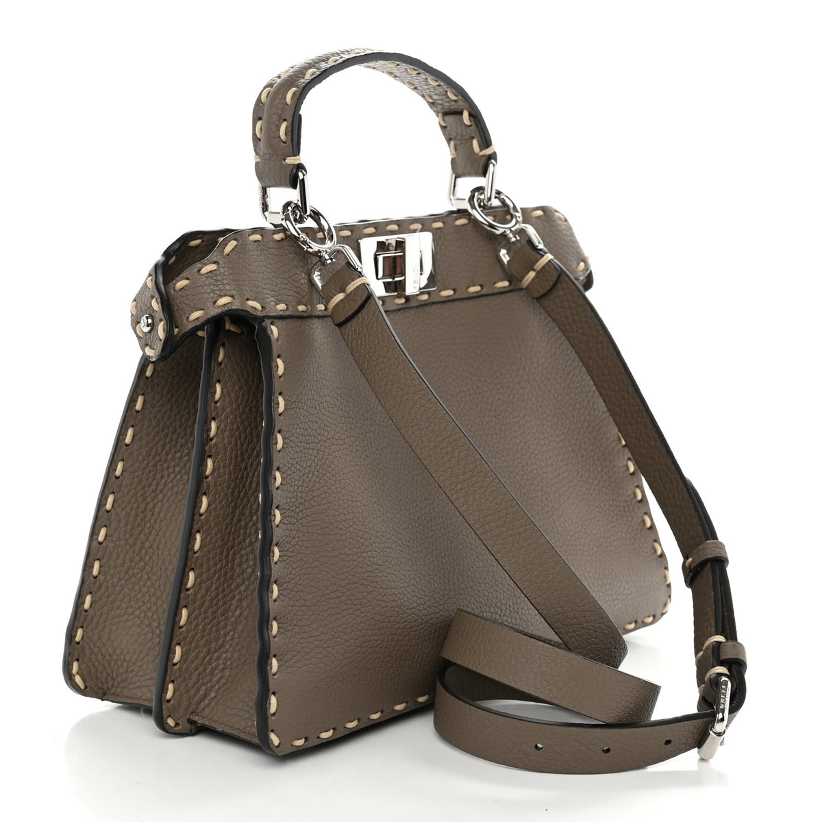 Fendi Vitello Granato Camoscio Selleria Macro Stitchings Small Peekaboo I SEE U Satchel Tartufo 3 of 9