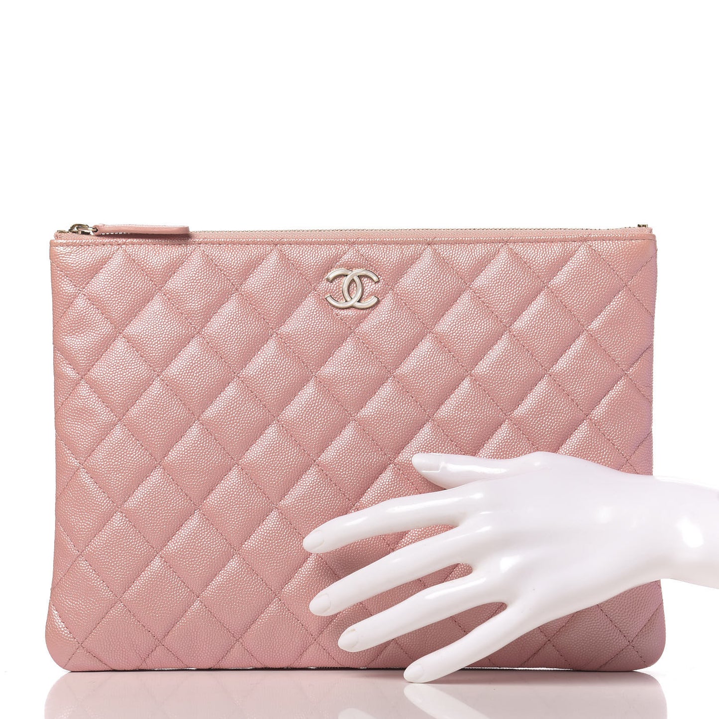 Iridescent Caviar Quilted Medium Cosmetic Case Rose Pink