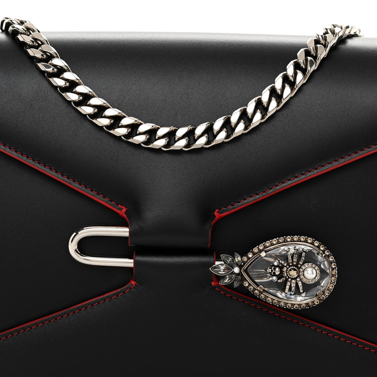Calfskin Crystal Pin Envelope Satchel Black