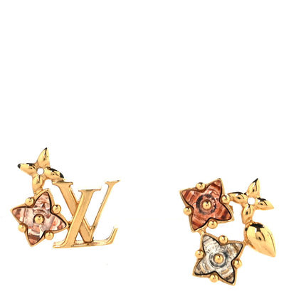 Louis Vuitton Metal Crystal Loulougram Monogram Flowers Earrings Gold 1 of 5