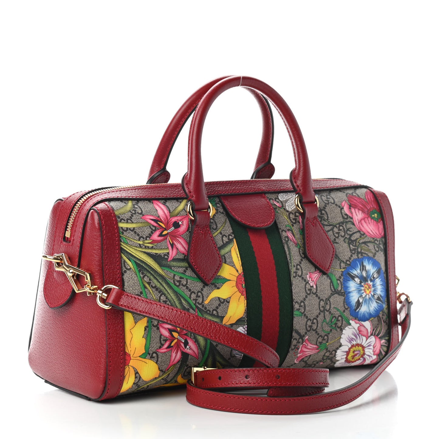 GG Supreme Monogram Flora Web Medium Ophidia Boston Red