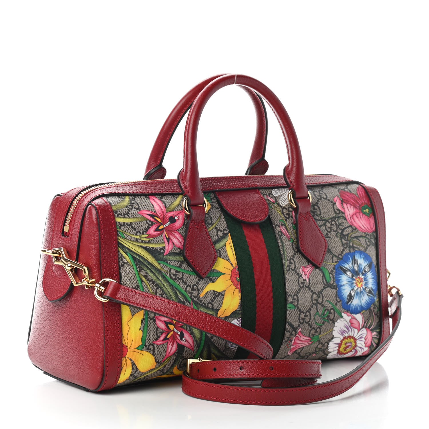 Gucci GG Supreme Monogram Flora Web Medium Ophidia Boston Red 3 of 9