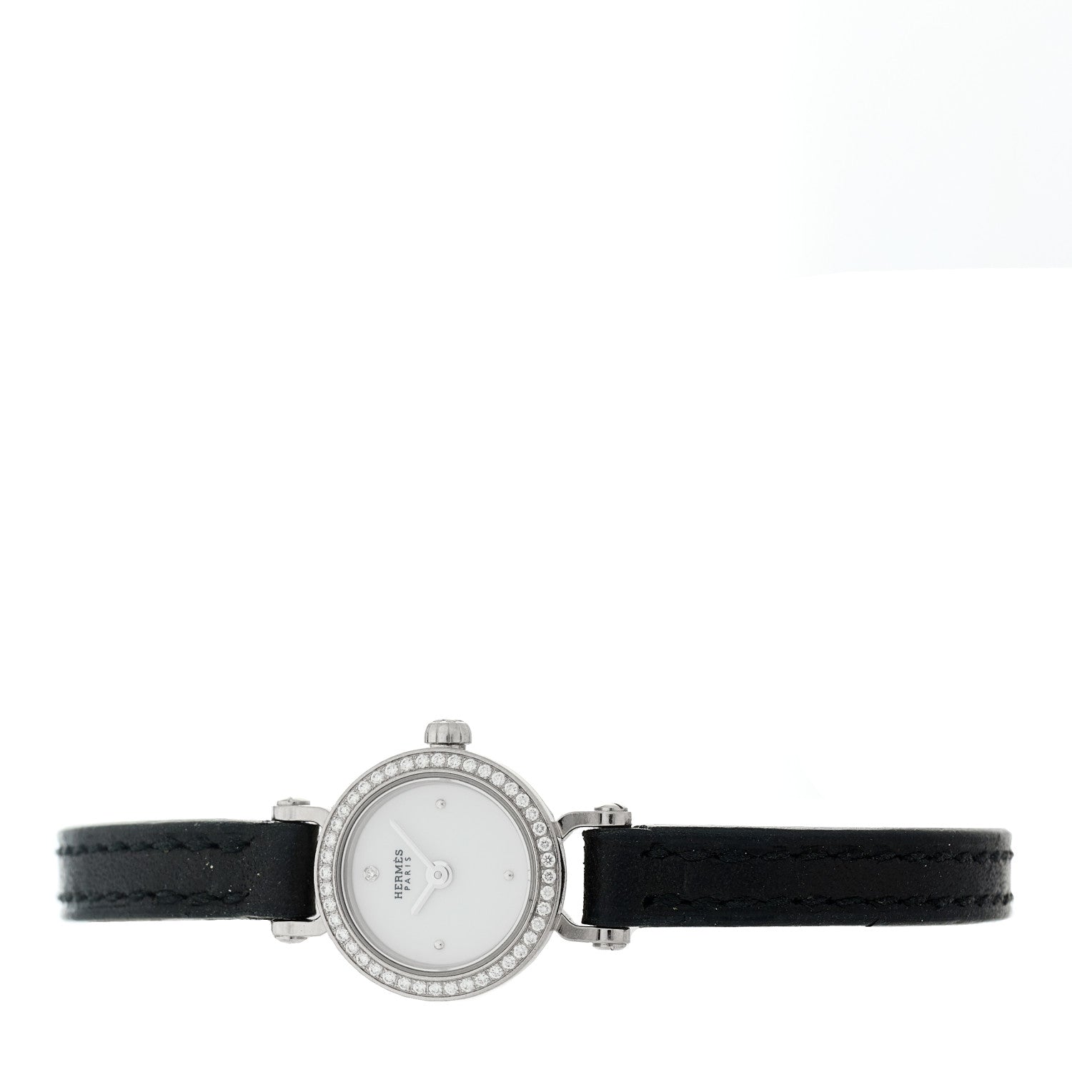Hermes 18K White Gold Barenia Diamond 16mm Faubourg Quartz Watch Noir 2 of 5