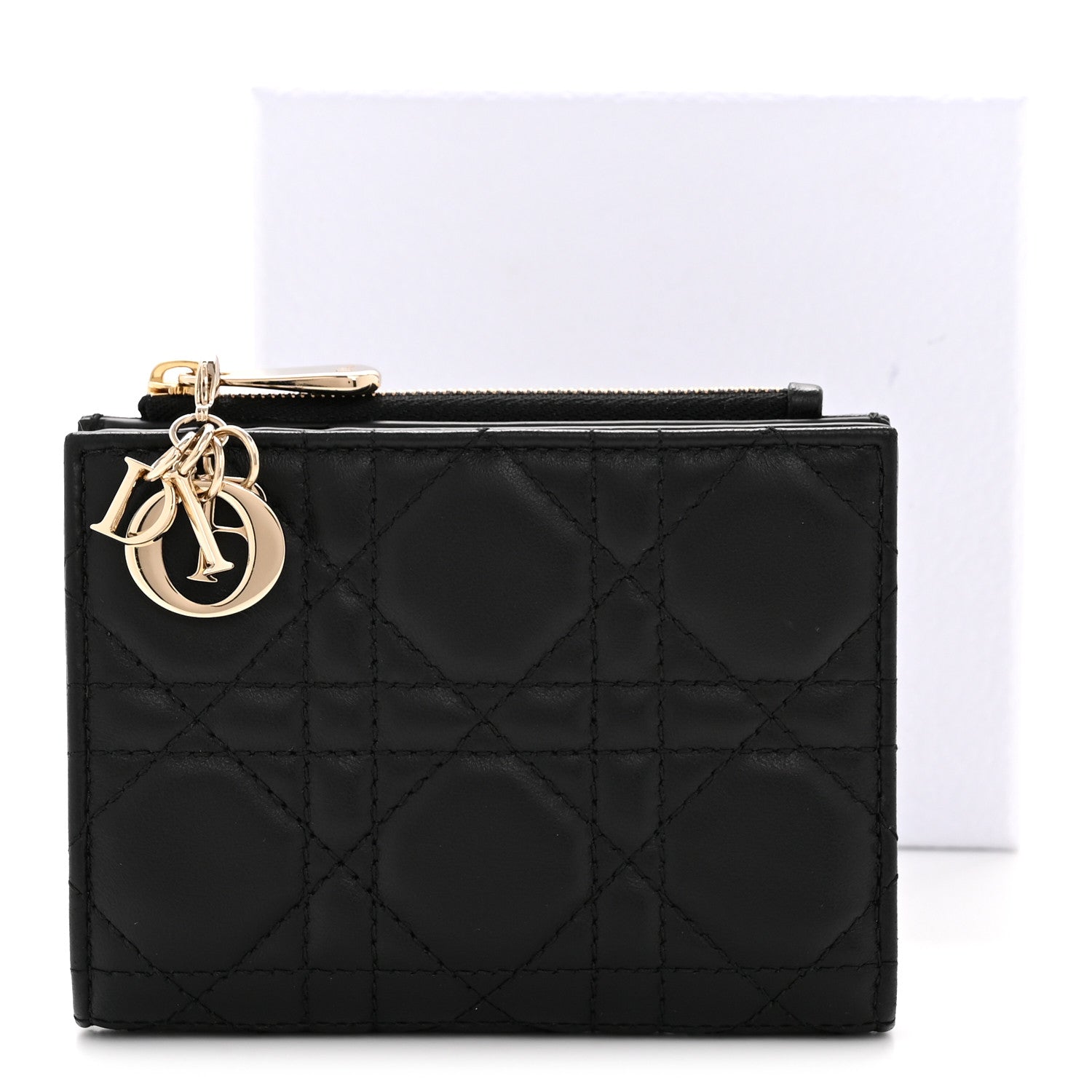 Christian Dior Lambskin Cannage Lady Dior Dahlia Wallet Black