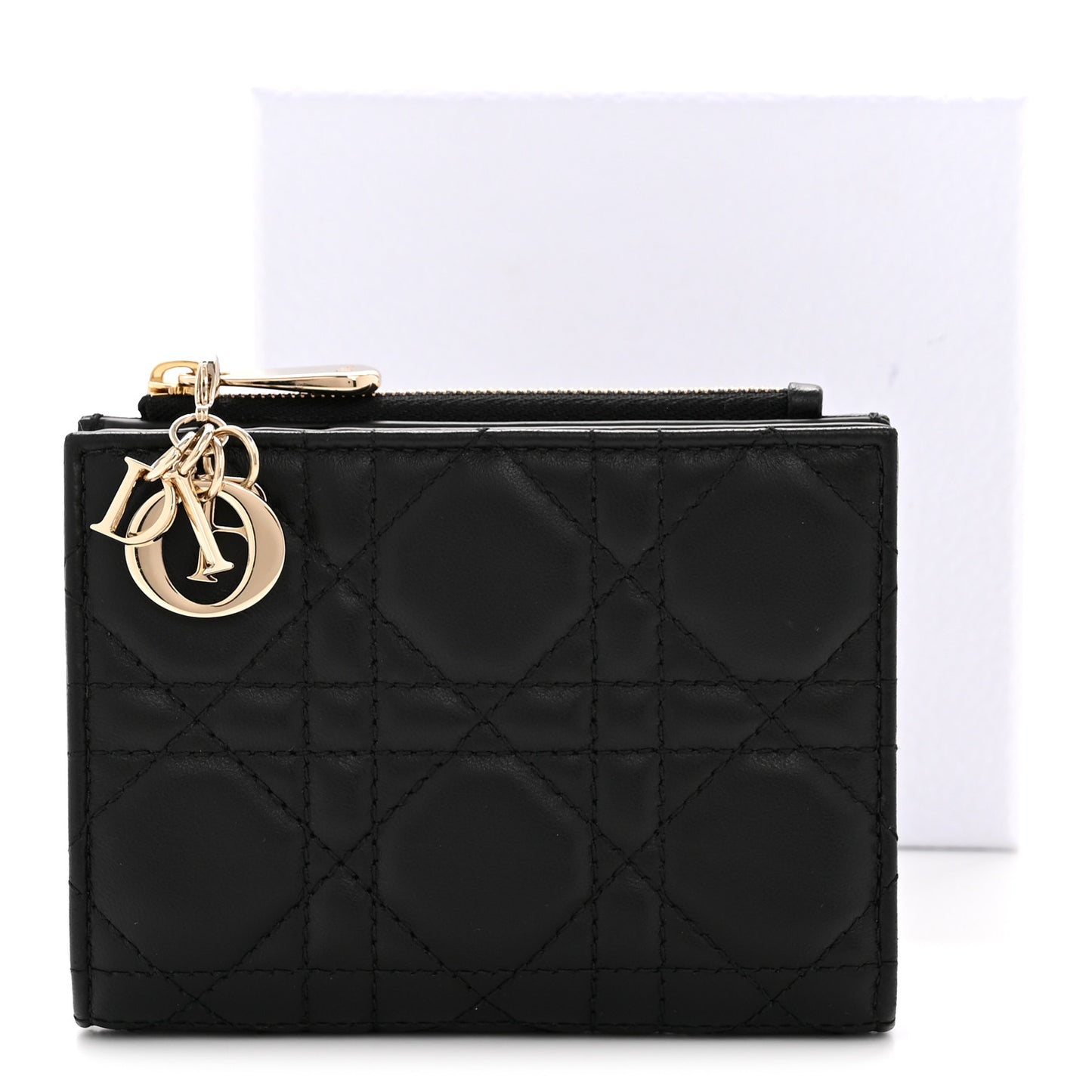 Lambskin Cannage Lady Dior Dahlia Wallet Black