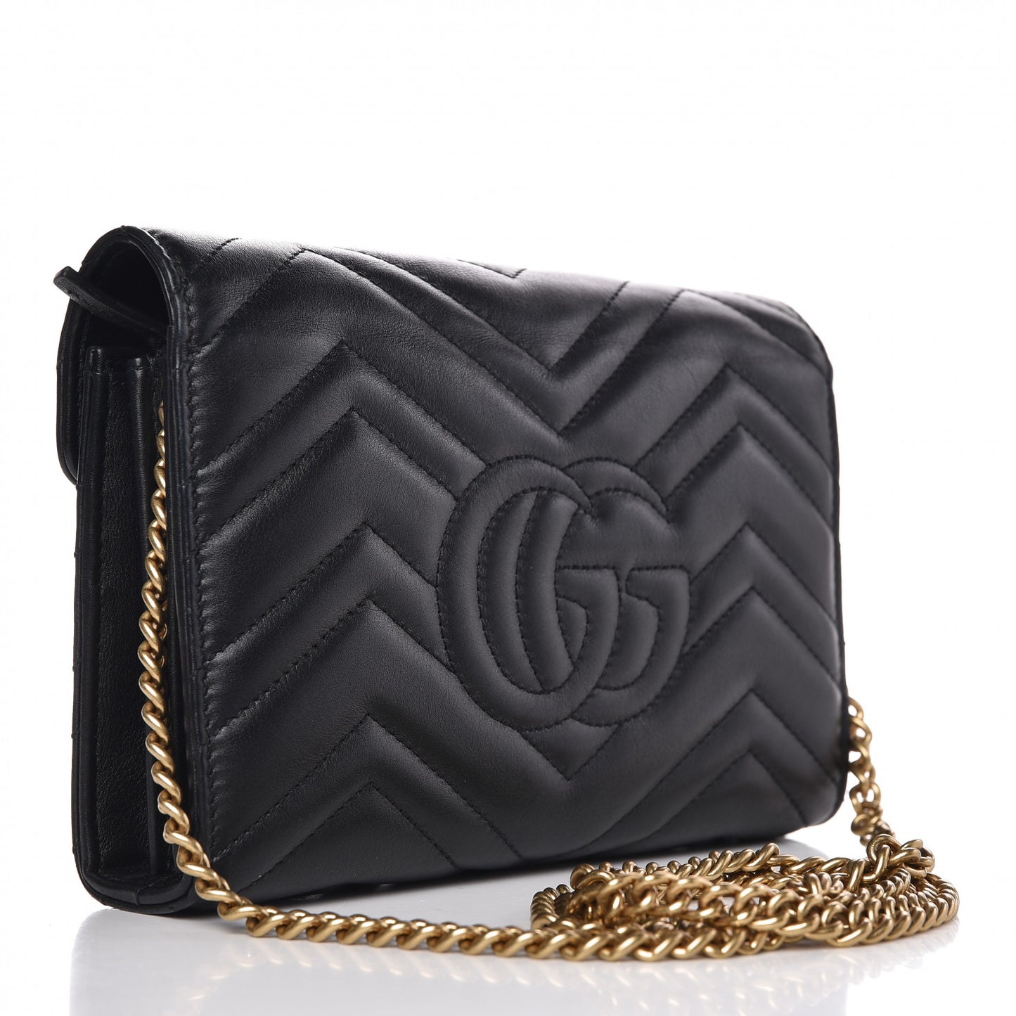 Calfskin Matelasse GG Marmont Chain Wallet Black