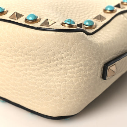 Valentino Garavani Grained Calfskin Turquoise Rockstud Rolling Camera Crossbody Bag Ivory 8 of 9