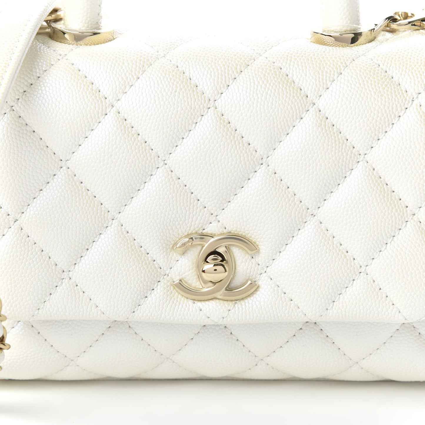 Iridescent Caviar Quilted Extra Mini Coco Handle Flap Ivory