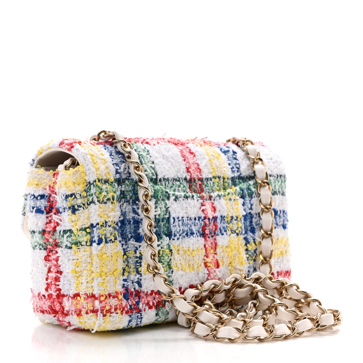 Chanel Tweed Quilted Mini Rectangular Flap White Red Yellow Blue Green 3 of 10