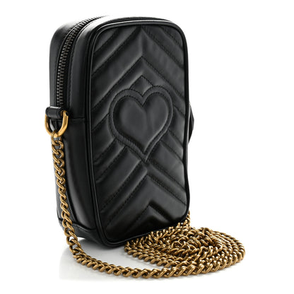 Gucci Calfskin Matelasse Mini GG Marmont Crossbody Bag Black 3 of 12