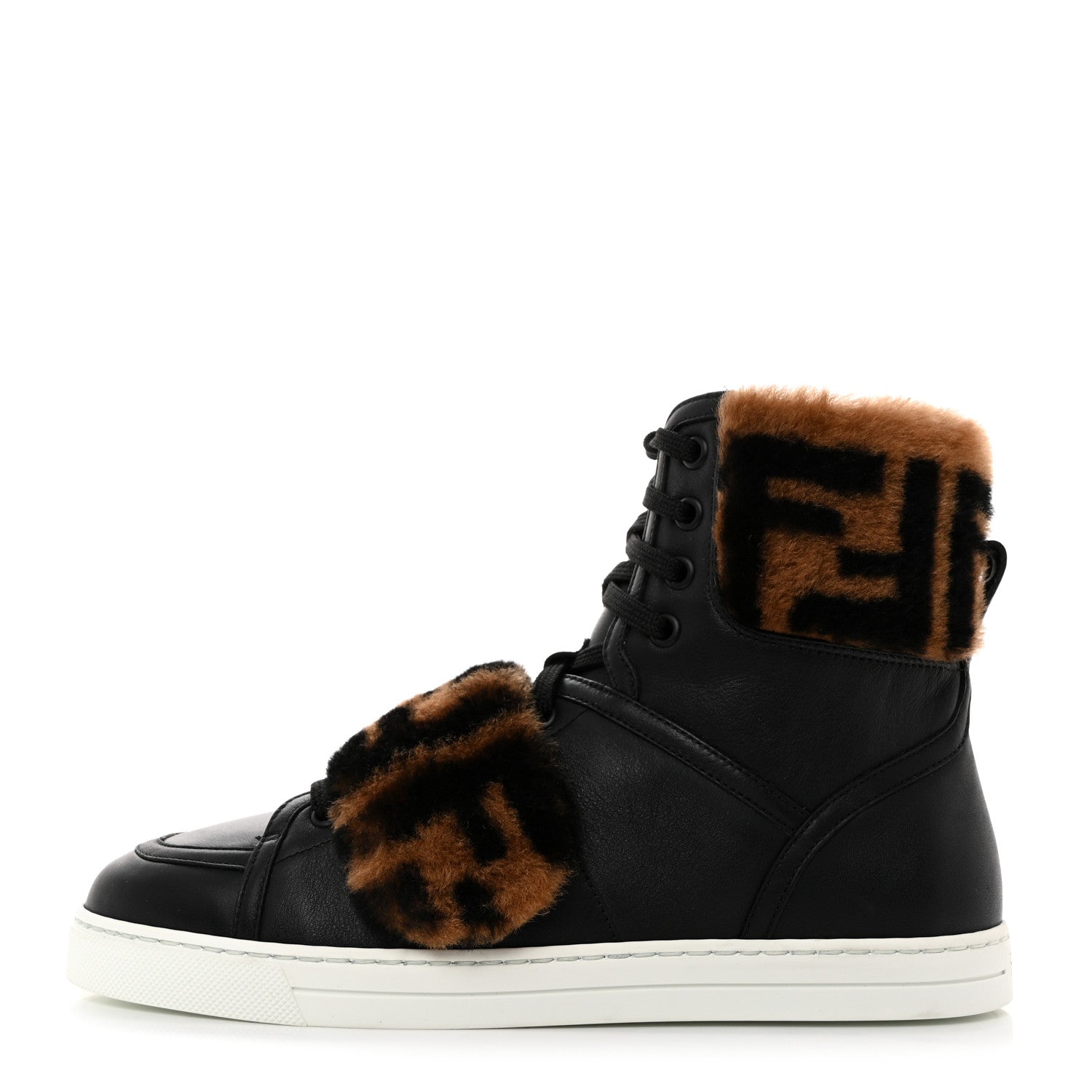Fendi Vitello Shearling FF High Top Sneakers 38 Black 1 of 9