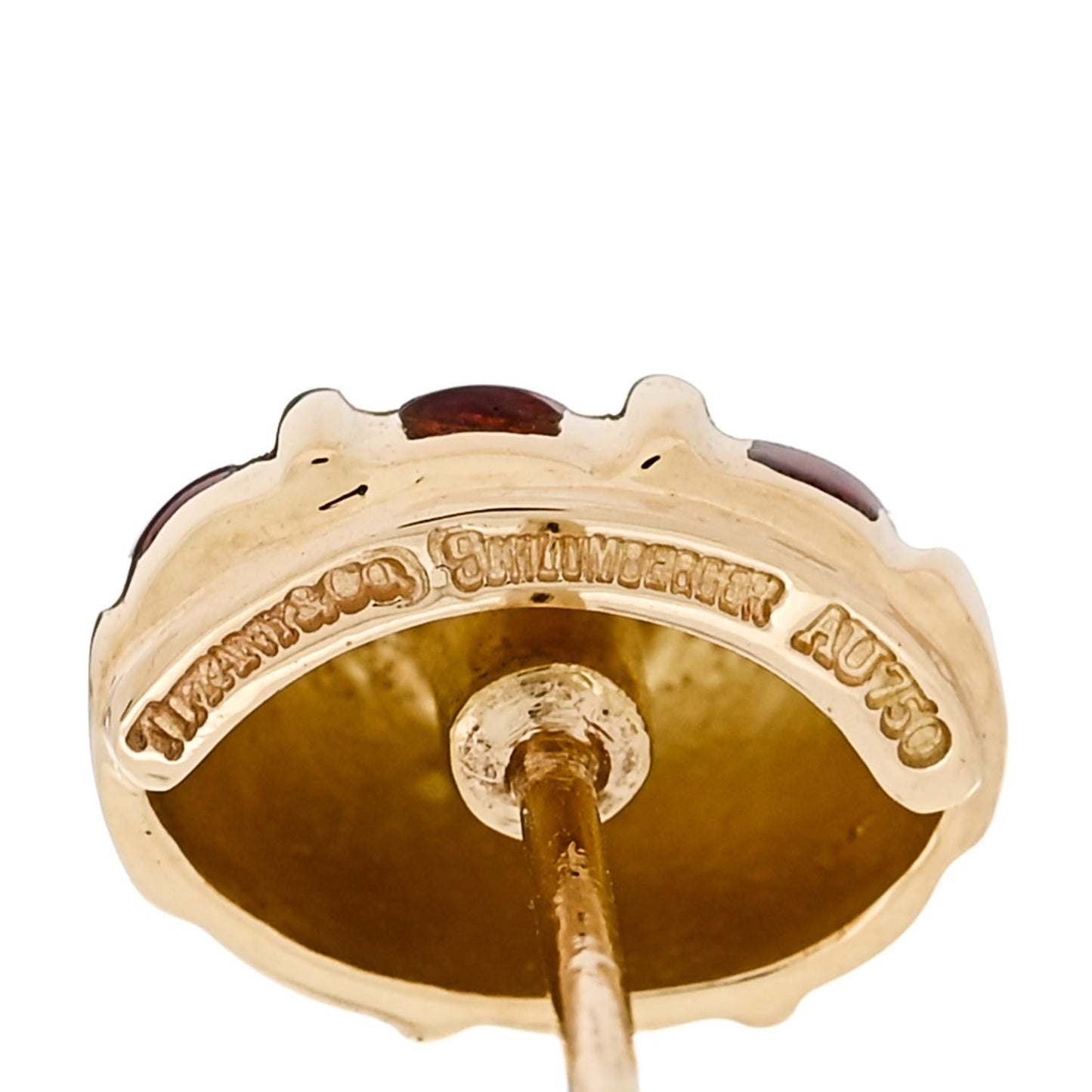 18K Yellow Gold Enamel Schlumberger Stud Earrings Red