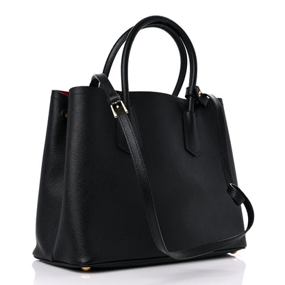 Prada Saffiano Cuir Medium Double Bag Black Fuoco 3 of 15